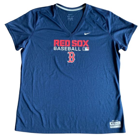 Nike Other - Nike Dri Fit Red Sox Baseball T-shirt Men Sz 2XL Navy Red V Neck Short Sleeve